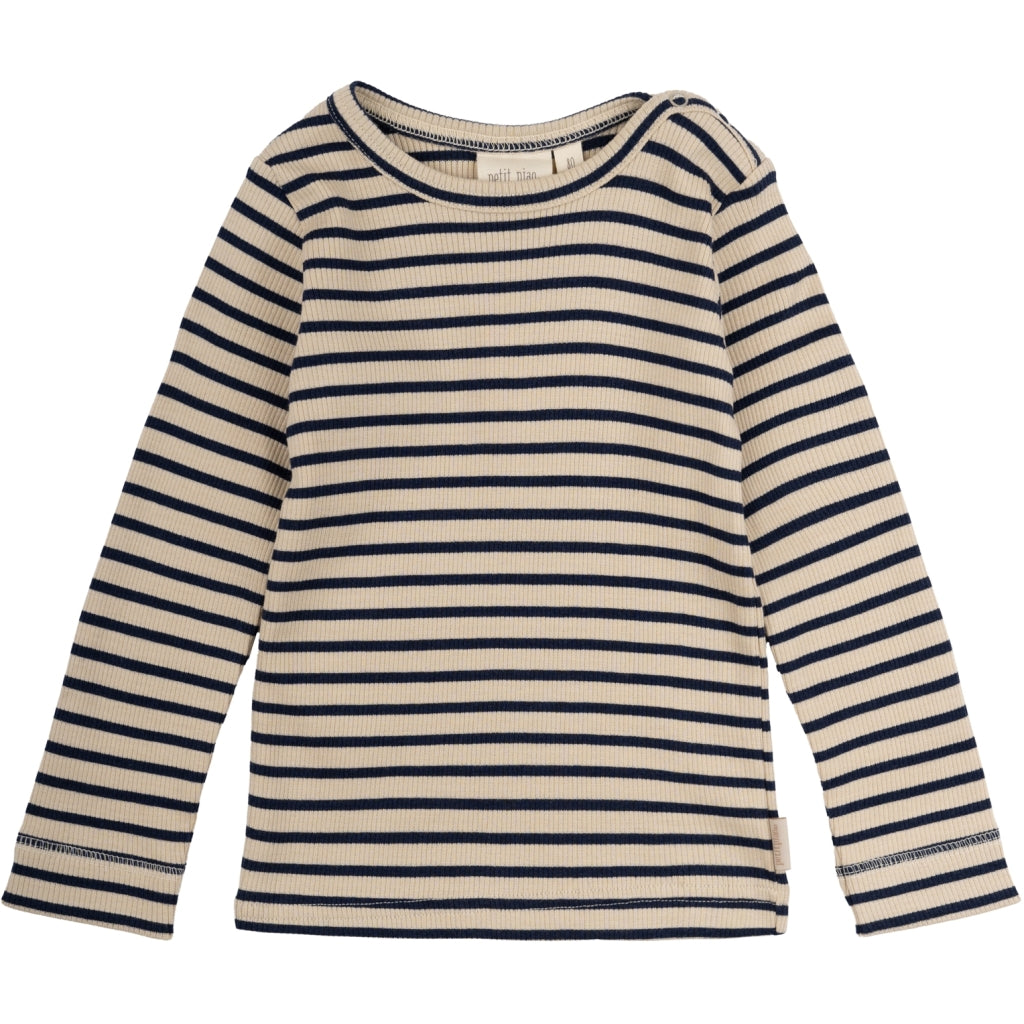 PETIT PIAO  T-shirt L/S Modal Striped Indigo plum/dark off white