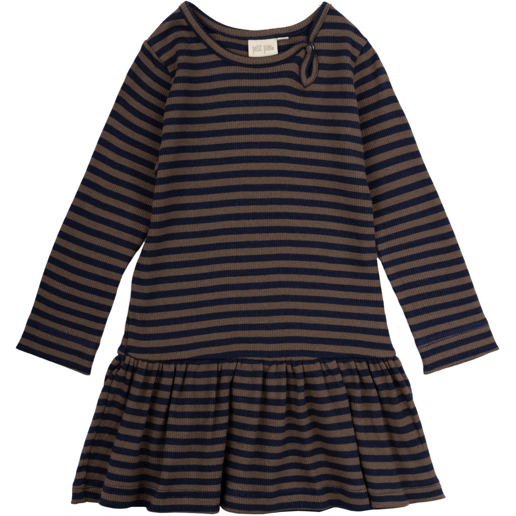 PETIT PIAO  Dress L/S Modal Chocolate brown/indigo plum stripe