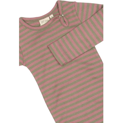 Petit Piao Body L/S Modal Striped Nostalgic rose/dusty moss