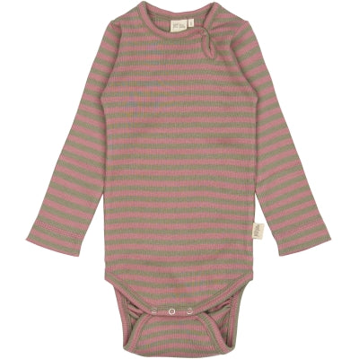 Petit Piao Body L/S Modal Striped Nostalgic rose/dusty moss