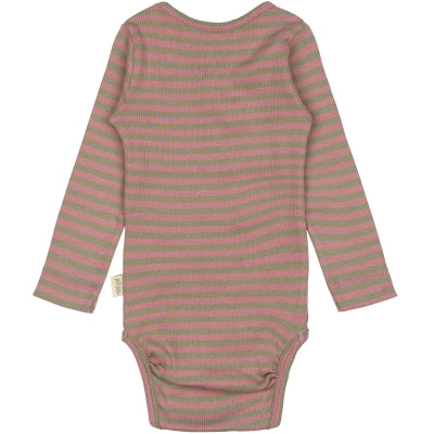 Petit Piao Body L/S Modal Striped Nostalgic rose/dusty moss