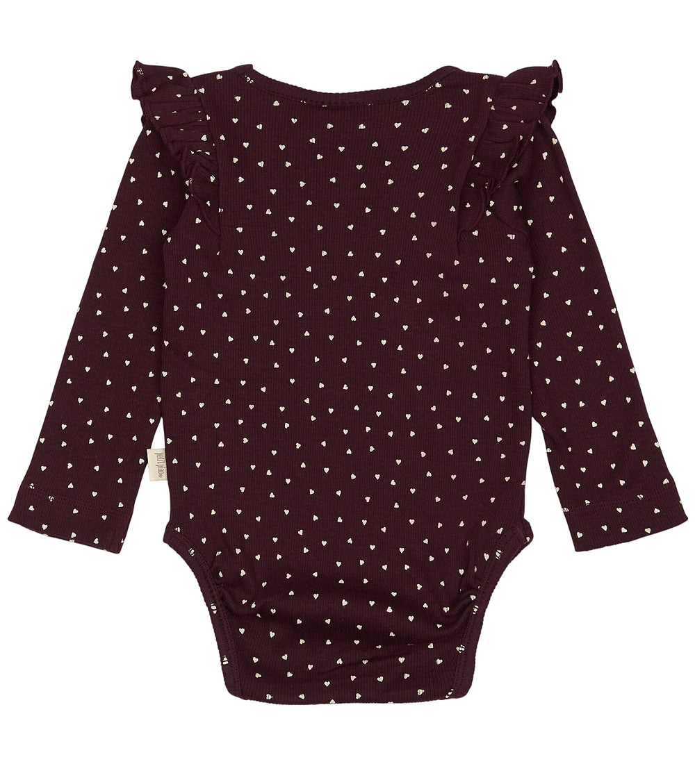 Petit Piao Body l/æ - Rib - Modal - Dark Grape m. Hjerter