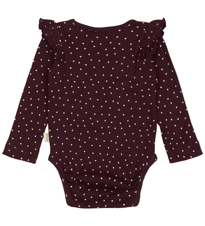 Petit Piao Body l/æ - Rib - Modal - Dark Grape m. Hjerter