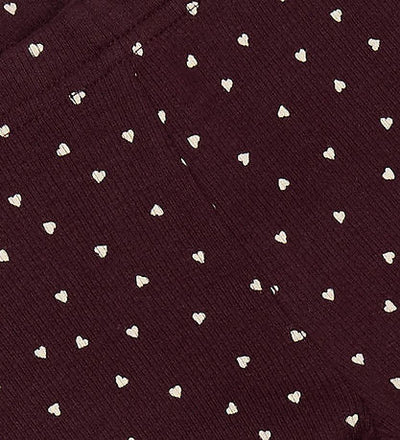 Petit Piao Leggings - Rib - Modal - Dark Grape m. Hjerter