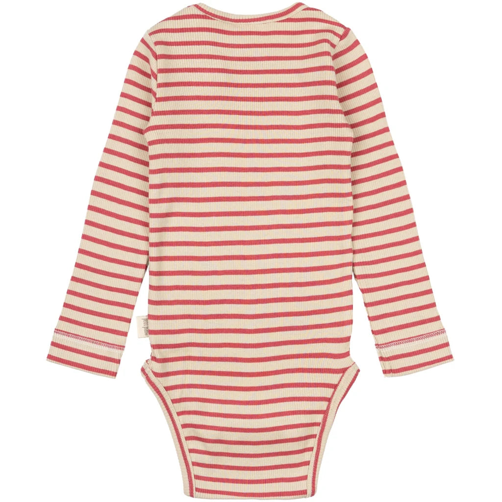 Petit Piao Body L/S Modal Striped - Light Berry/Dark Off White