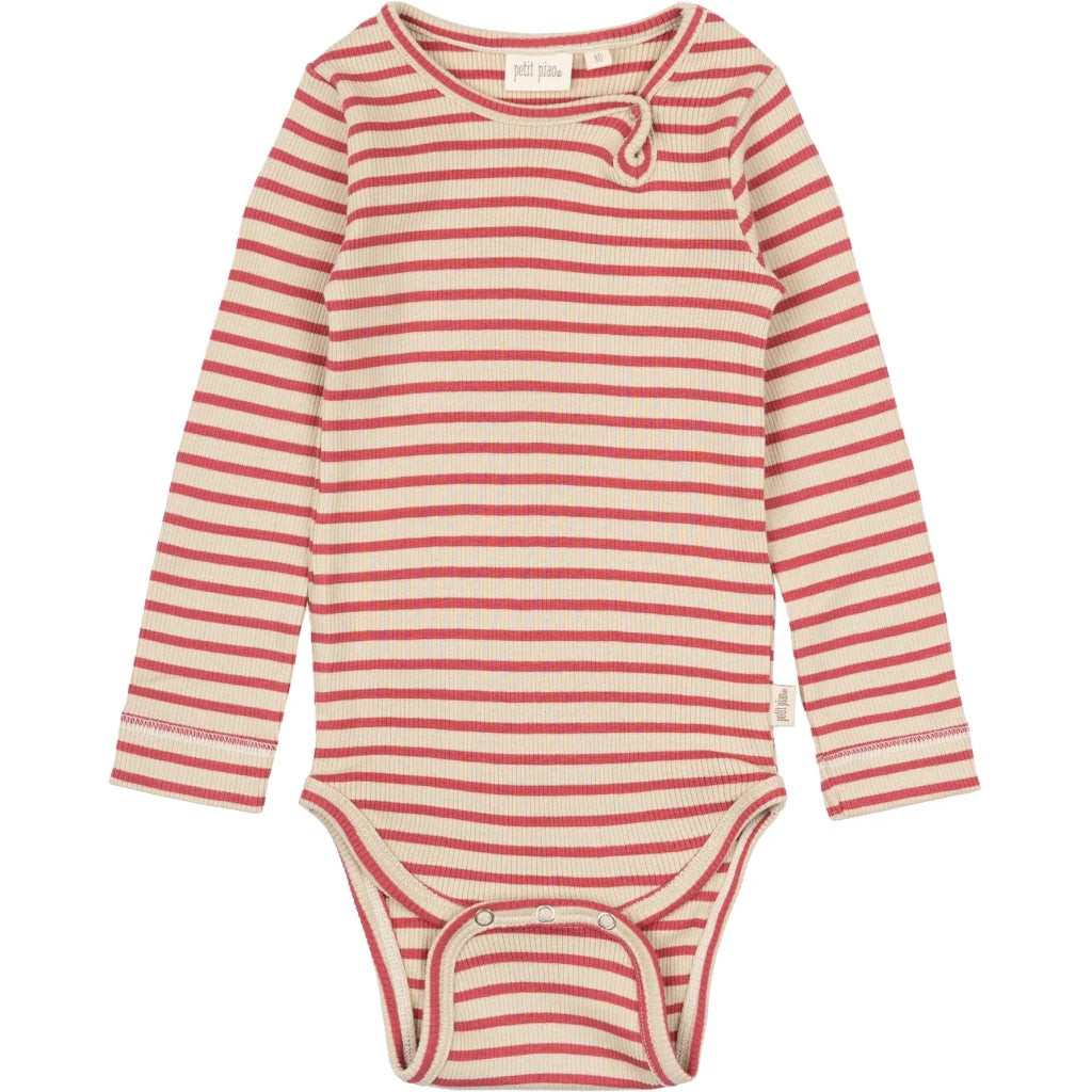 Petit Piao Body L/S Modal Striped - Light Berry/Dark Off White