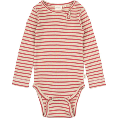 Petit Piao Body L/S Modal Striped - Light Berry/Dark Off White