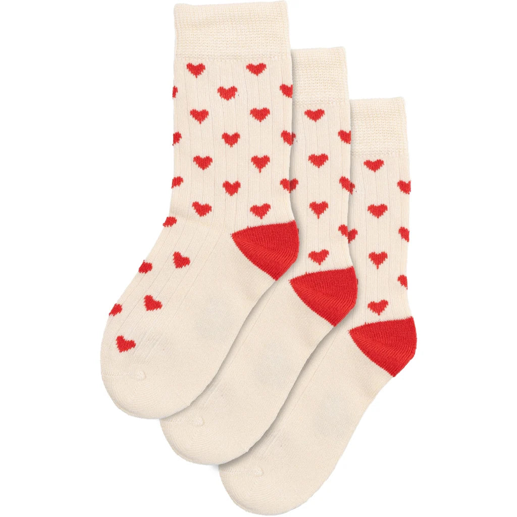 Minipop Bamboo heart socks 3 pack - Bright Red