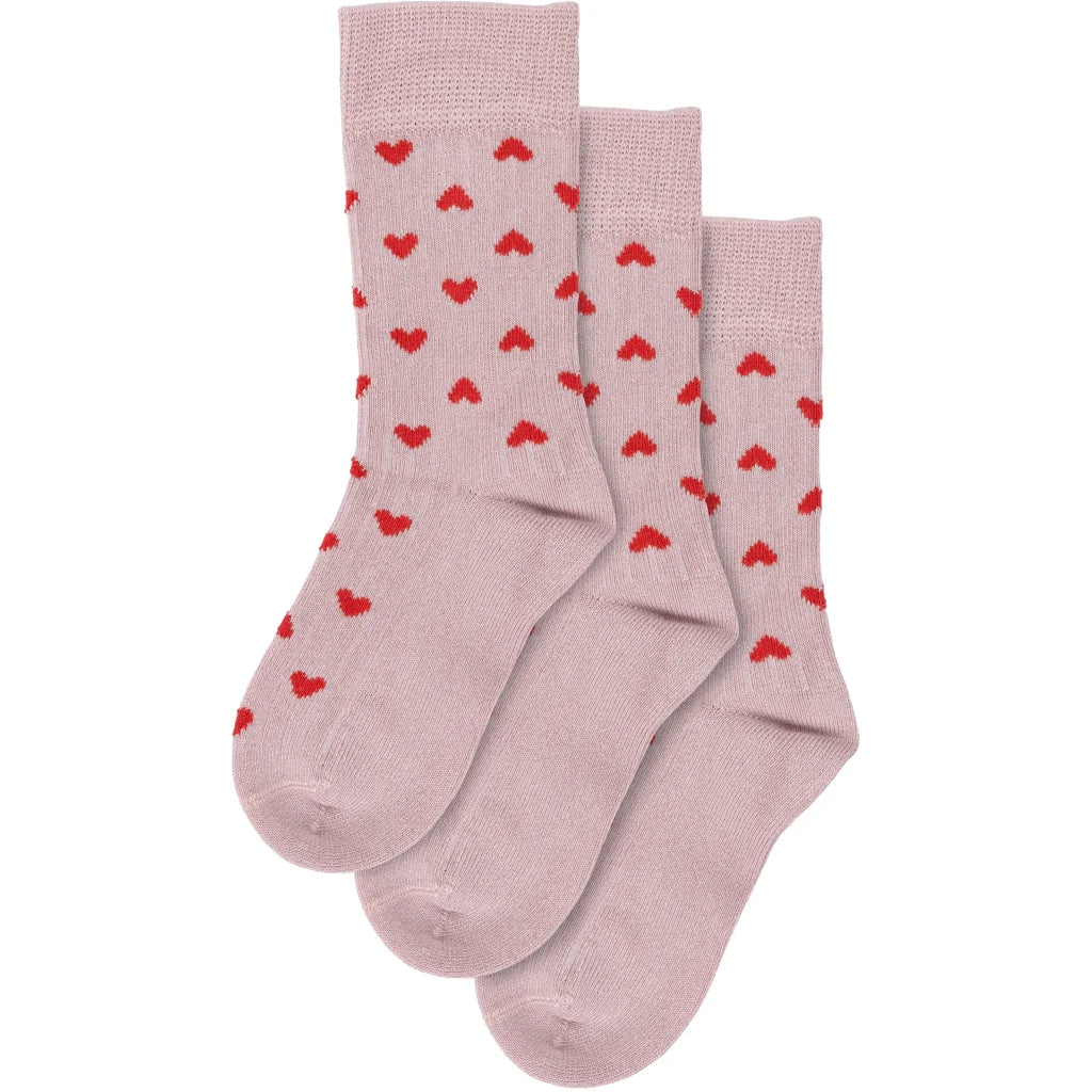 Minipop Minipop Bamboo heart socks 3 pack - Rose heart
