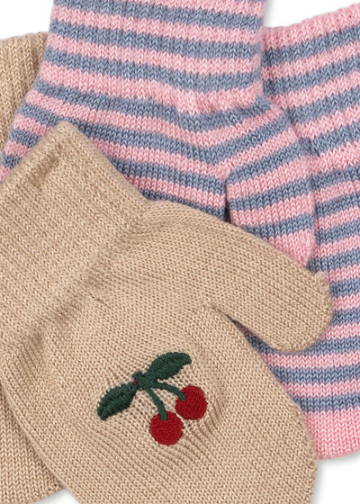 Konges Sløjd  2 pak filla vanter  cherry/stripe