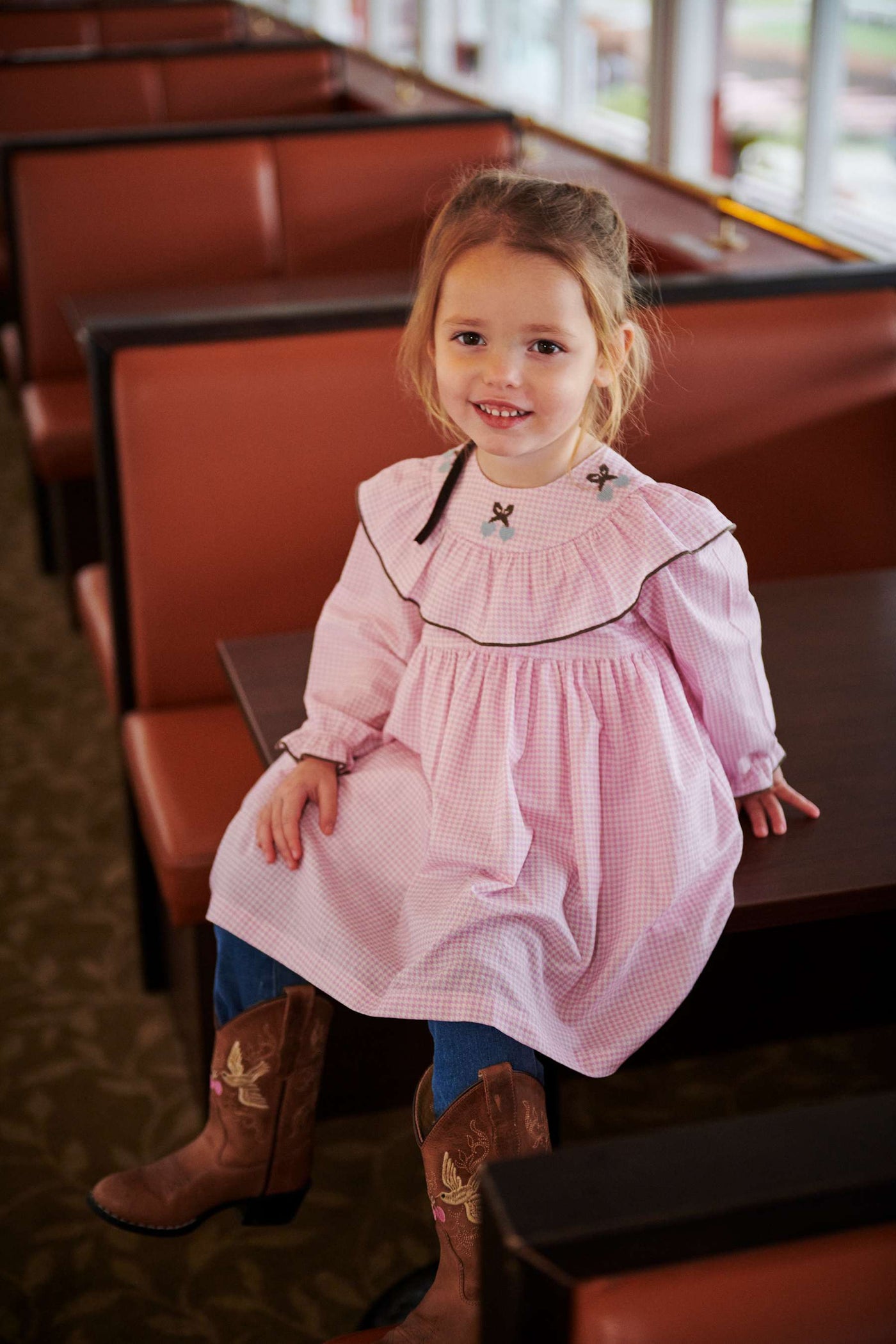 Copenhagen Colors HOUNDSTOOTH FRILL DRESS W. EMBROIDERY