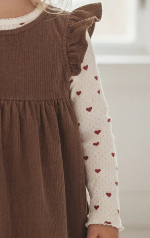 Okker Gokker  Fløjlskjole med flæser - chocolate brown