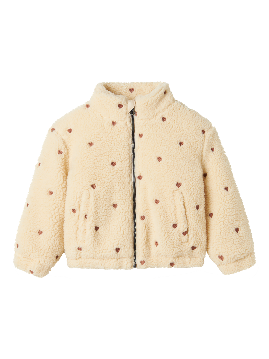 Lil Atelier LOOSE SHERPA JACKET LIL Sandshell Emb hearts.