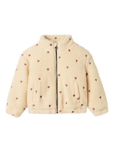 Lil Atelier LOOSE SHERPA JACKET LIL Sandshell Emb hearts.