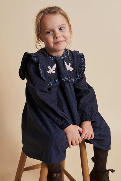 Copenhagen Colors CHECKERED DRESS W. EMB. AND RUFFLE