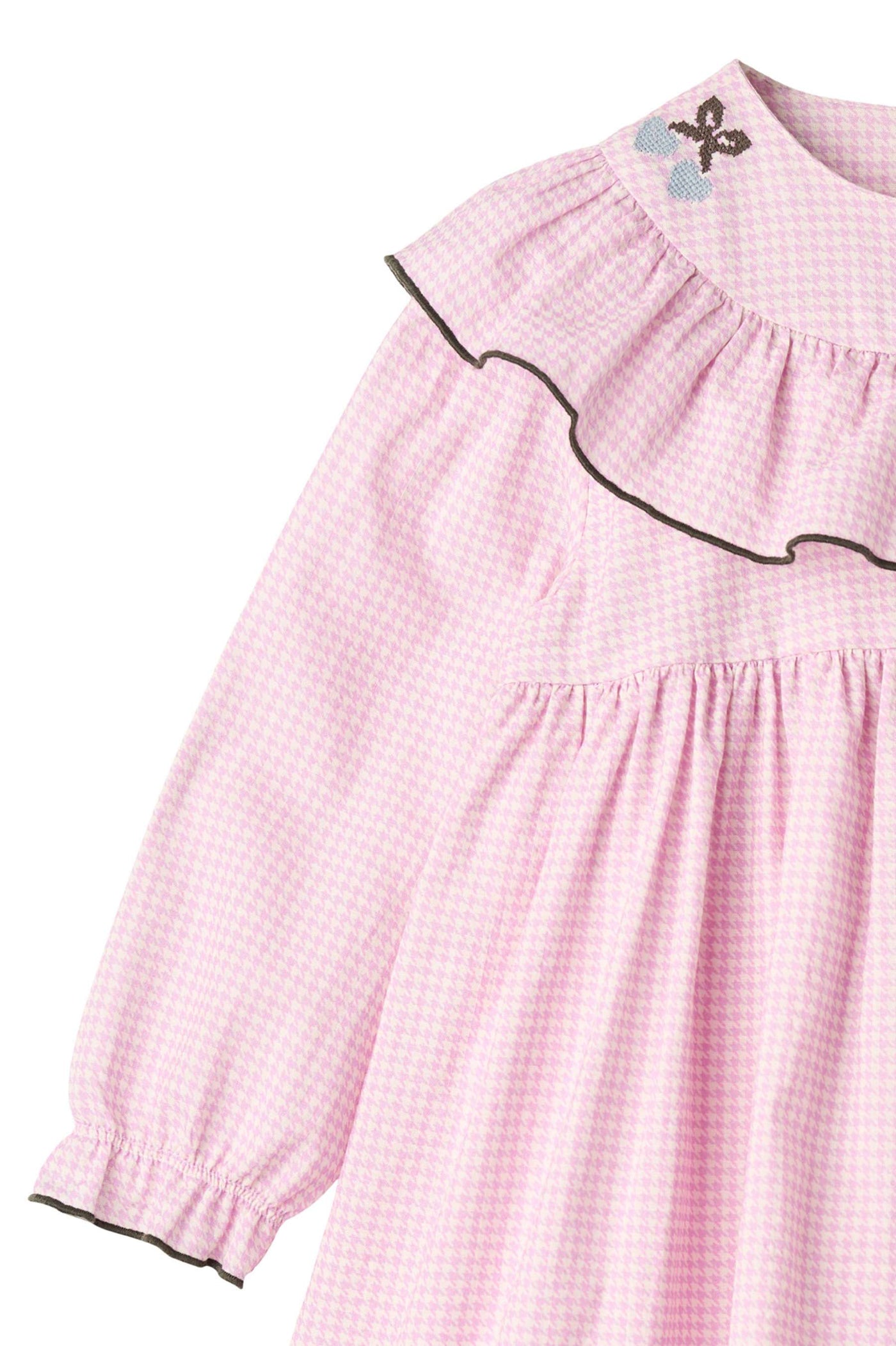 Copenhagen Colors HOUNDSTOOTH FRILL DRESS W. EMBROIDERY
